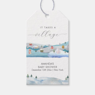 Modern Winter Snow It Takes A Village Baby Shower Gift Tags
