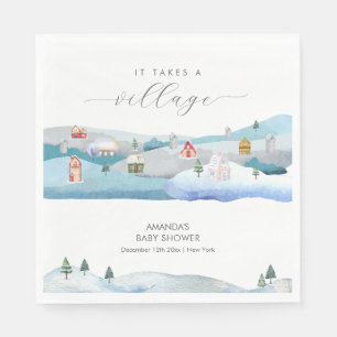 Modern Winter Snow It Takes A Village Baby Shower Napkin