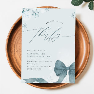 Modern Winter Snowflake Bow 30th Birthday Party Invitation