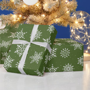 Modern Winter Snowflake Christmas Green Holiday Wrapping Paper