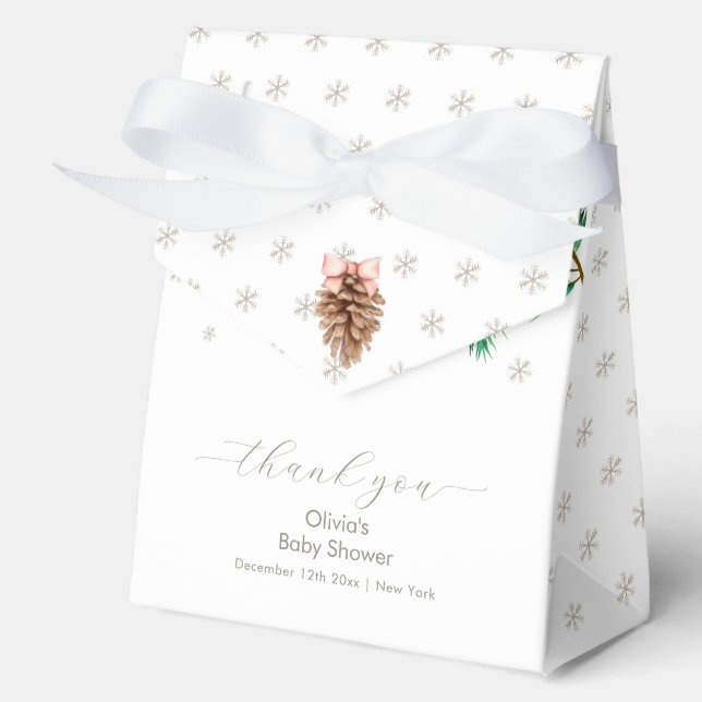 Modern Winter Snowflake Pine cone Baby Shower Favour Box (Front)
