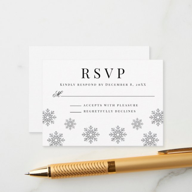 Modern Winter Snowflake Wedding Enclosure Card (Front/Back In Situ)