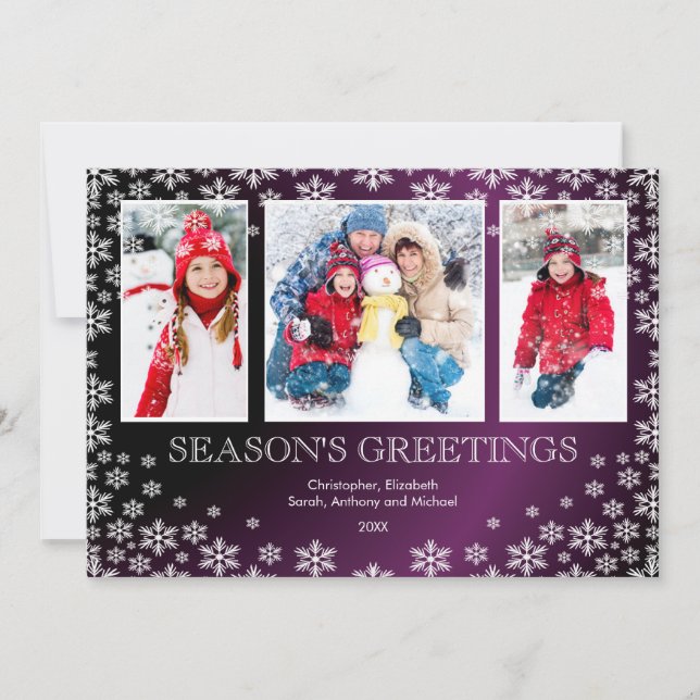 Modern Winter Snowflakes 3 Photo Greeting Card (Front)