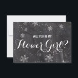 Modern winter snowflakes chalkboard Flower Girl Invitation<br><div class="desc">Modern winter snowflakes chalkboard Will you be my flower girl card. a stylish,  elegant and original black chalkboard with white snowflakes background. A black and white elegant wedding theme perfect for winter wonderland,  Christmas wedding theme.The text is fully customisable</div>
