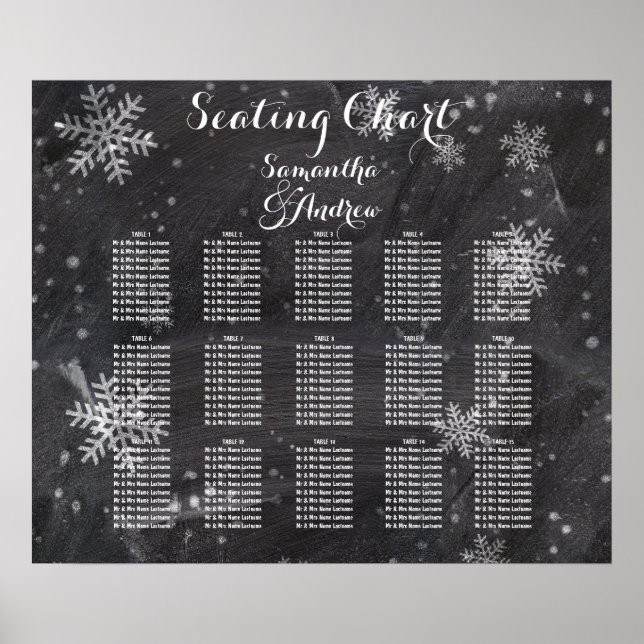Modern winter snowflakes chalkboard seating chart (Front)