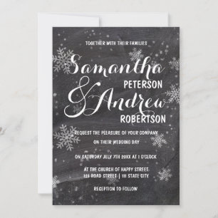 Modern winter snowflakes chalkboard Wedding Invitation