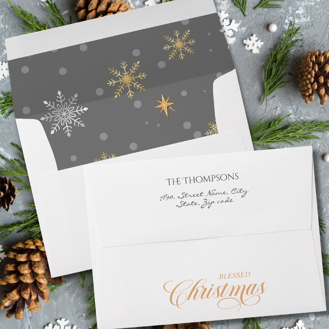 Modern Winter Snowflakes Grey Holiday Envelope (Creator Uploaded)