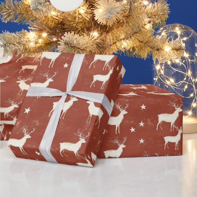 Modern Winter Stag Red Wrapping Paper (Holidays)