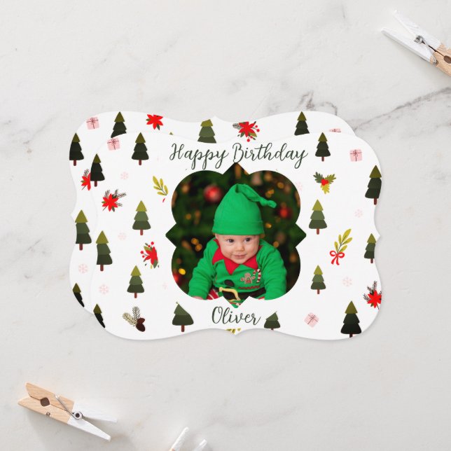 Modern Winter Theme Custom Photo Birthday Card (Front/Back In Situ)