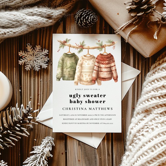 Modern Winter Ugly Sweater Baby Shower Invitation  (Ugly Sweater Baby Shower )