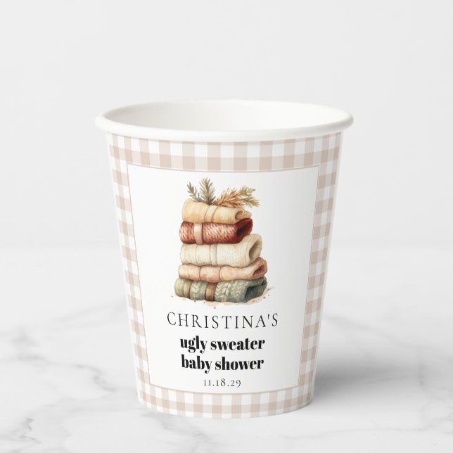 Modern Winter Ugly Sweater Baby Shower  Paper Cups (Front)