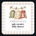 Modern Winter Ugly Sweater Baby Shower  Square Sticker<br><div class="desc">Modern Winter Ugly Sweater Baby Shower Square Sticker</div>