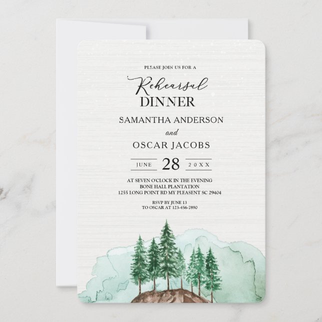 Modern Winter Watercolor Forest Green Nature Invit Invitation (Front)