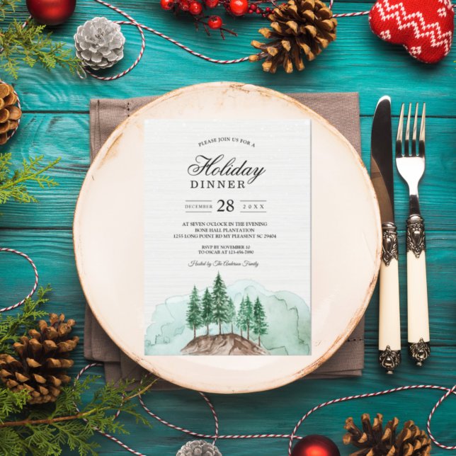 Modern Winter Watercolor Forest Green Nature Invit Invitation (Creator Uploaded)