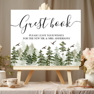 Modern Winter Watercolor Green Forest With Snow Poster