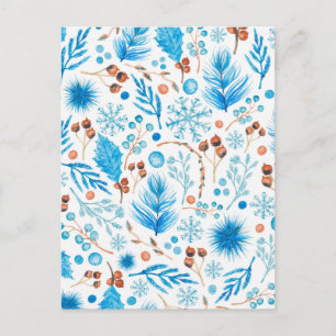 Modern Winter Watercolor Leaves and Berries Postcard