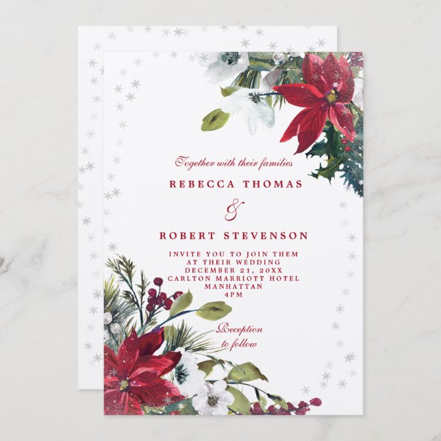modern winter wedding rustic florals wedding invitation (Front/Back)