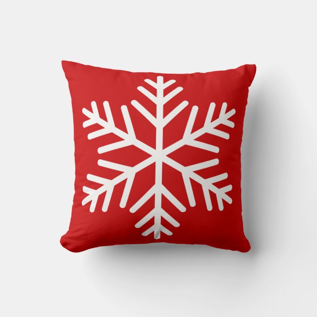 Modern Winter White Snowflake Red or Custom Colour Cushion (Front)