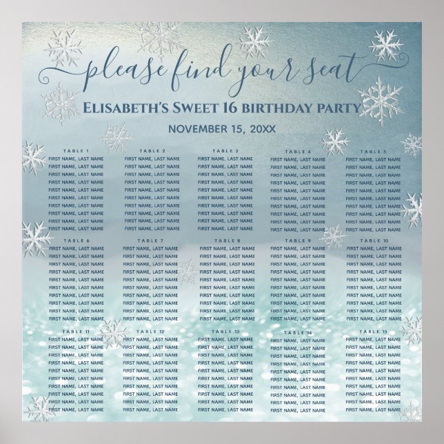 Modern Winter wonderland seating chart 15 tables (Front)