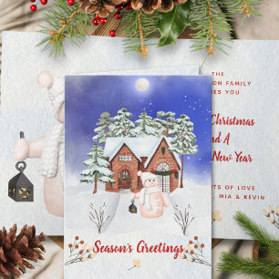 Modern Winter Wonderland Snowman Merry Christmas Holiday Card