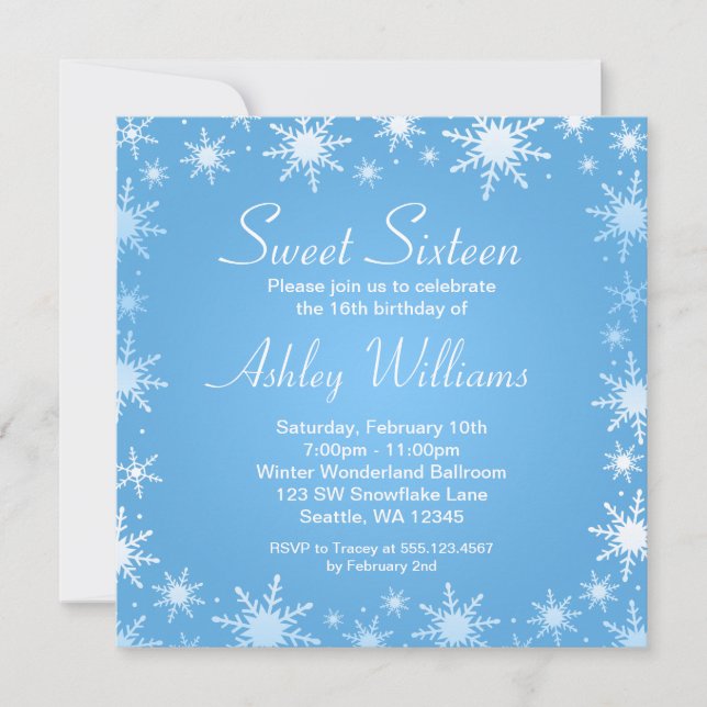 Modern Winter Wonderland Sweet 16 Birthday Party Invitation (Front)