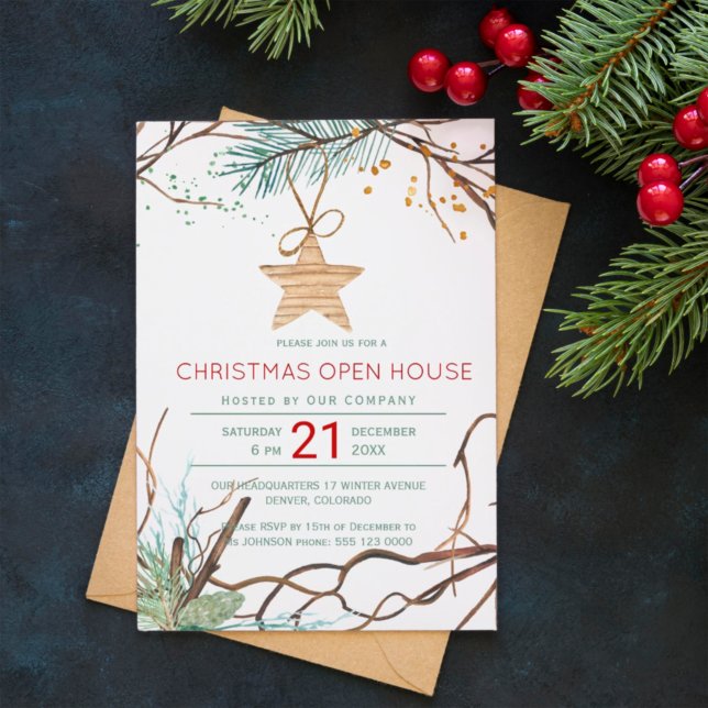 Modern winter wood branches Christmas open house Invitation (Creator Uploaded)