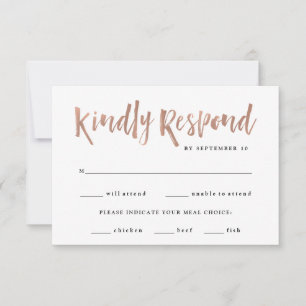 Modern Wish Faux Rose Gold Wedding Meal Choice RSVP Card