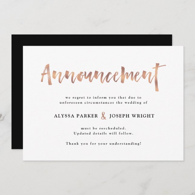 Modern Wish | Wedding Cancellation or Postponement Invitation (Front/Back)