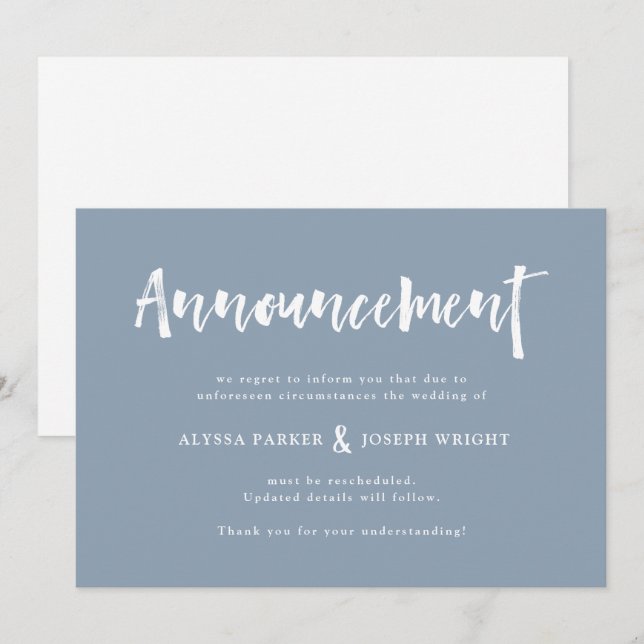 Modern Wish | Wedding Cancellation or Postponement Invitation (Front/Back)