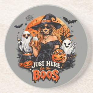Modern Witch Just Here for the Boos Halloween Coaster