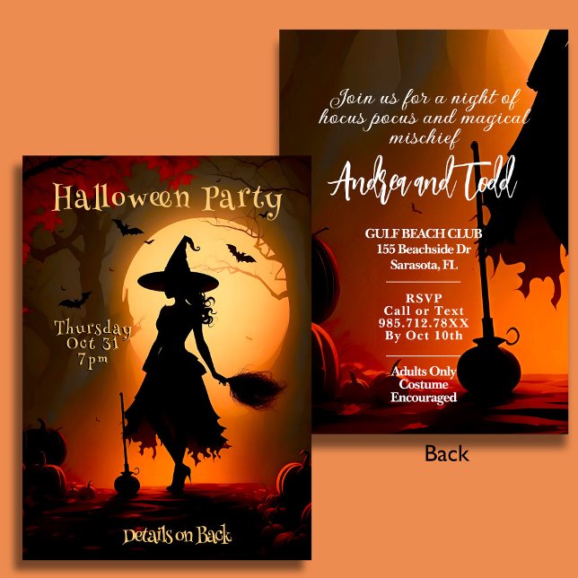 Modern witch silhouette broom Halloween Party Invitation (Creator Uploaded)