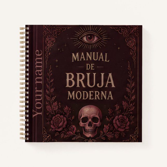 Modern Witch Skull Burgundy Roses Black Journal (Front)