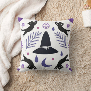 Modern Witchcore Pattern with Black Cats, Witch Ha Cushion