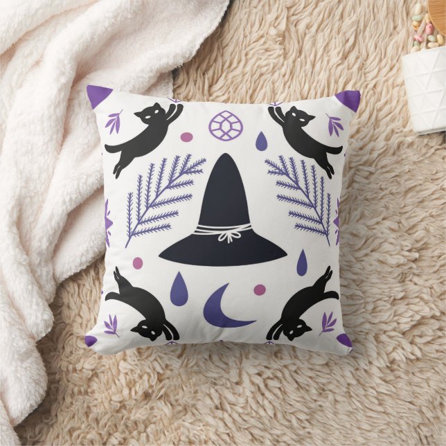 Modern Witchcore Pattern with Black Cats, Witch Ha Cushion (Blanket)