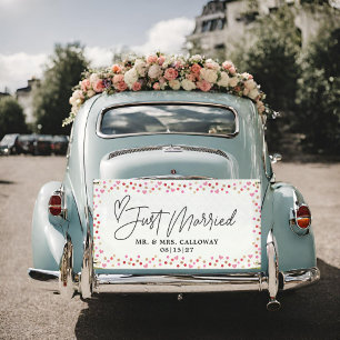Modern With Heart Just Married Car Banner