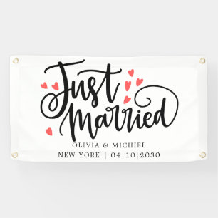 Modern With Heart Just Married Car Banner