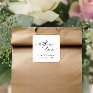 Modern WIth Love Elegant Script Heart Wedding Square Sticker