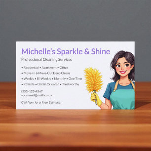 Modern Woman Purple House Cleaning Service Business Card