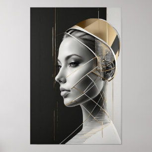 Modern Woman’s Portrait - Abstract Gold Art Poster