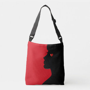 Modern Woman Silhouette & Heart on Red Crossbody Bag