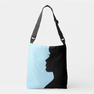 Modern Woman Silhouette on Light Blue Crossbody Bag