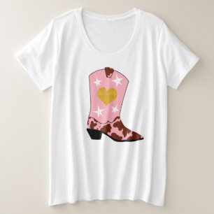 Modern Women Pink Cowgirl Western Boot Plus Size T-Shirt
