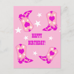 Modern Women Pink Cowgirl Western Boots Birthday   Postcard