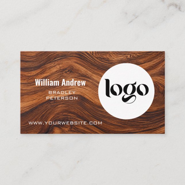 Modern Wood Carpentry Logo QR Code Business Card (Front)