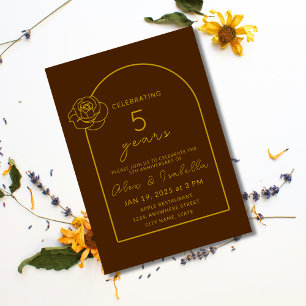 Modern wood Gold 5th Wedding Anniversary Invitation
