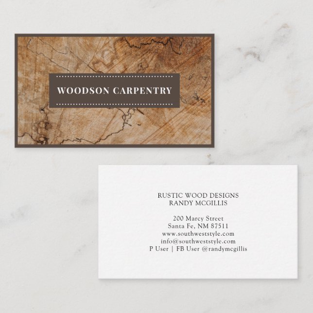 Modern Wood Grain Carpenter Woodworker Business Card (Front/Back)