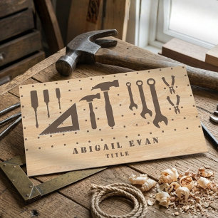Modern Wood Grain Construction Handyman Tools Business Card