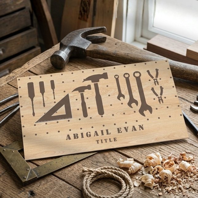 Modern Wood Grain Construction Handyman Tools Business Card (Modern Wood Grain Construction Handyman Tools Business Card)