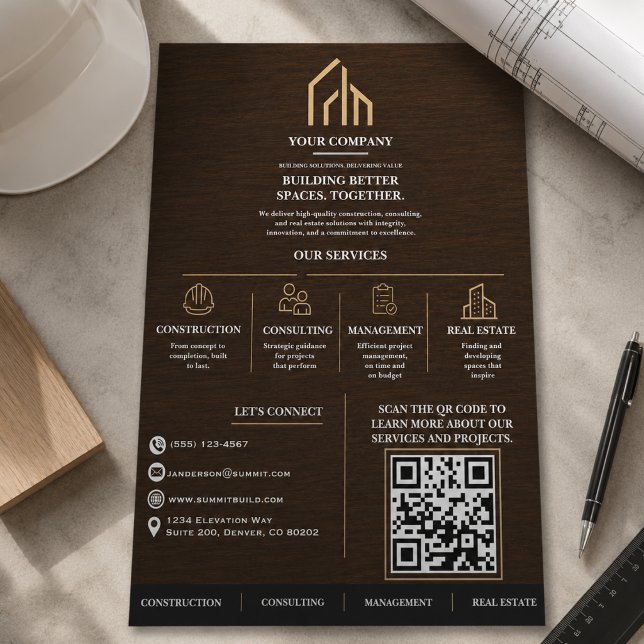 Modern Wood Grain QR Code Construction Flyer (Modern Wood Grain QR Code Construction Flyer
)