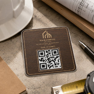 Modern Wood Grain QR Code Construction Square Sticker